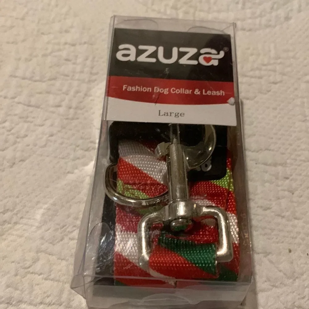 Dog Leash and collar green/red striped for Holiday cheer. Large